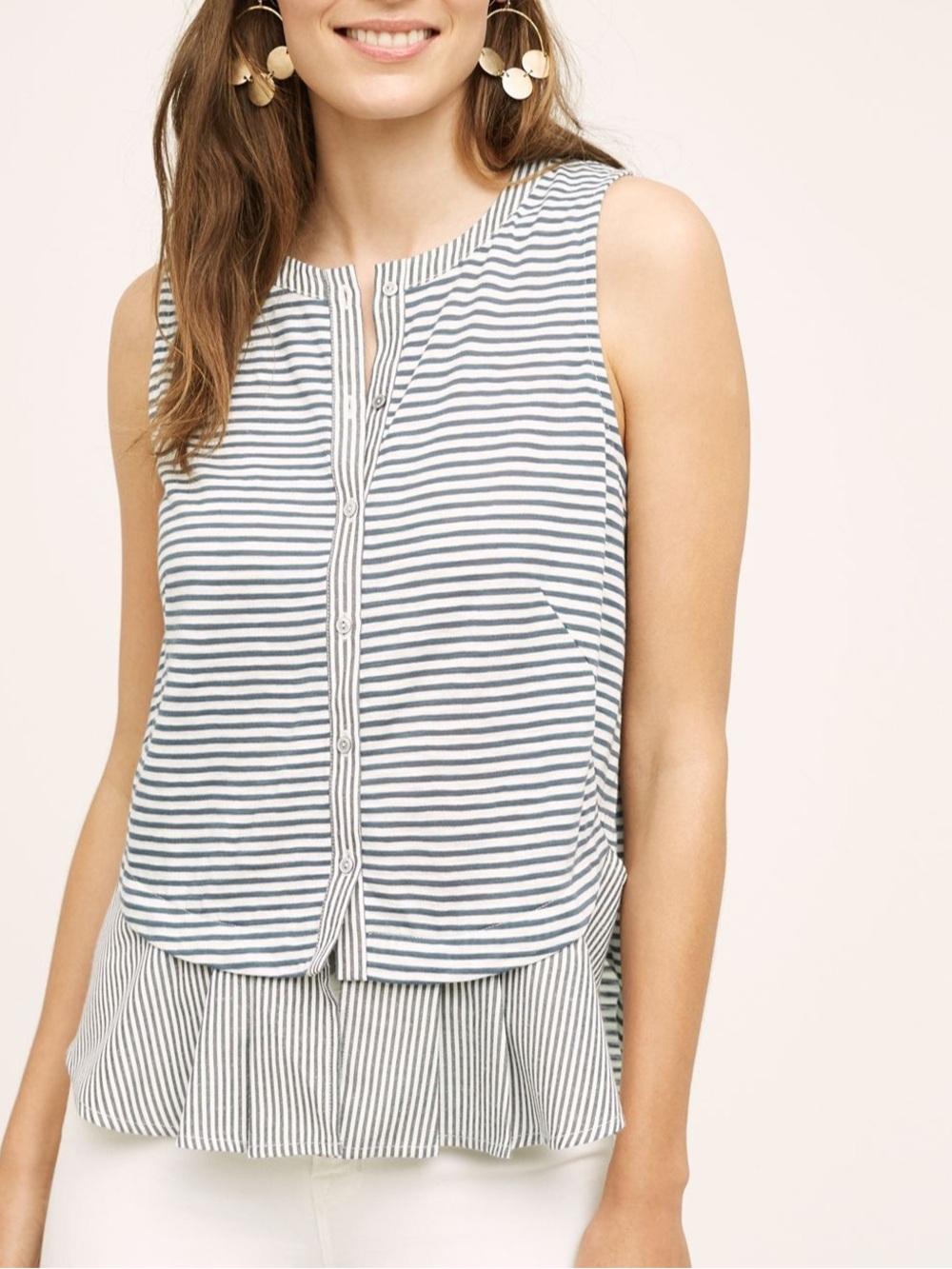 Anthropologie Meadow Rue Fenella Striped Cotton Top Preppy Coastal Boho Size M